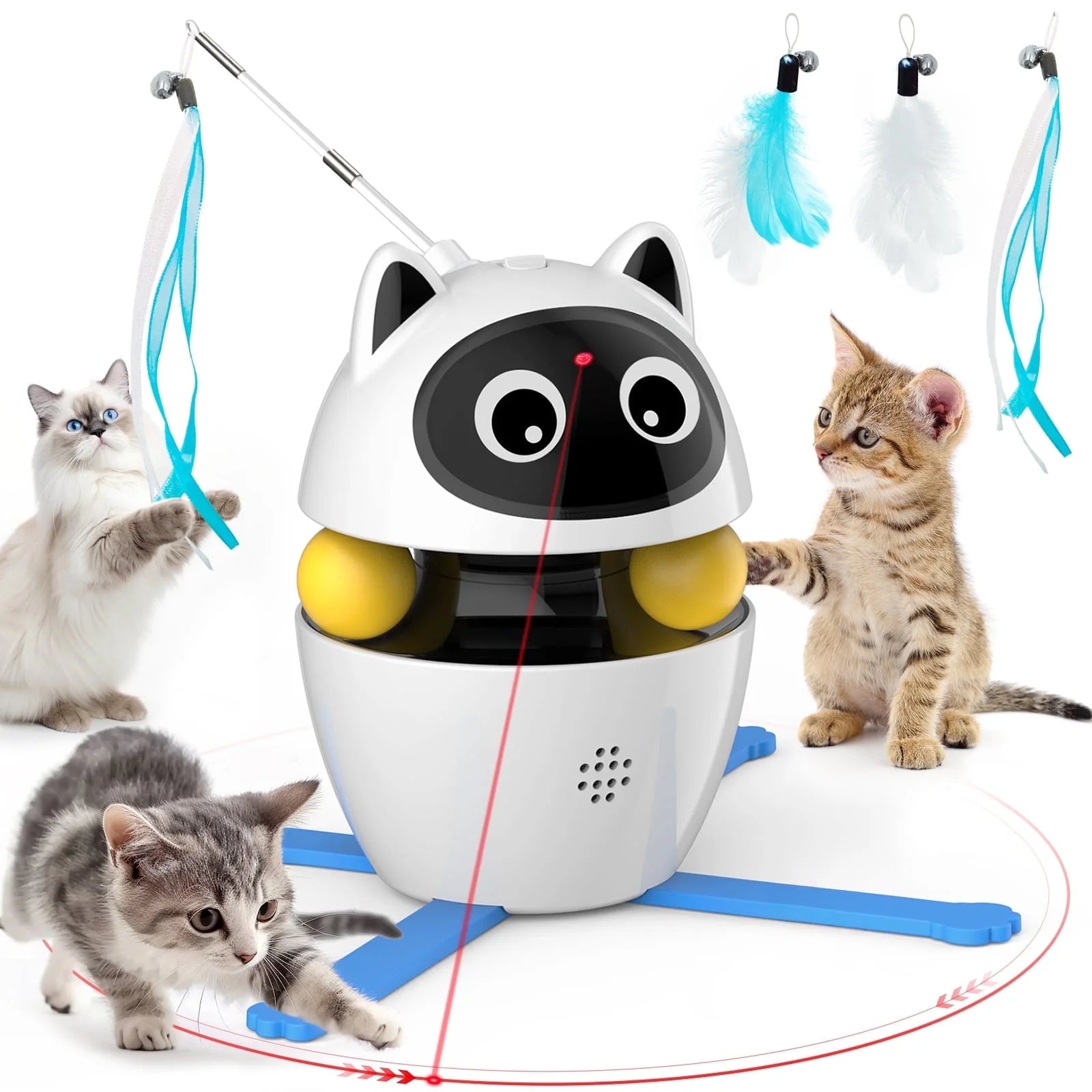 Cornmi Automatic 3 in 1 Interactive Cat Toy with Laser and Feather for Indoor