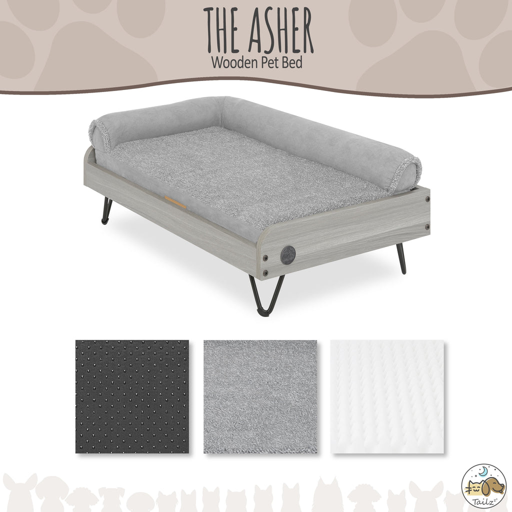 Tailzzz Asher Small Wooden Elevated Pet Bed with Mattress, Greenguard Gold Certified