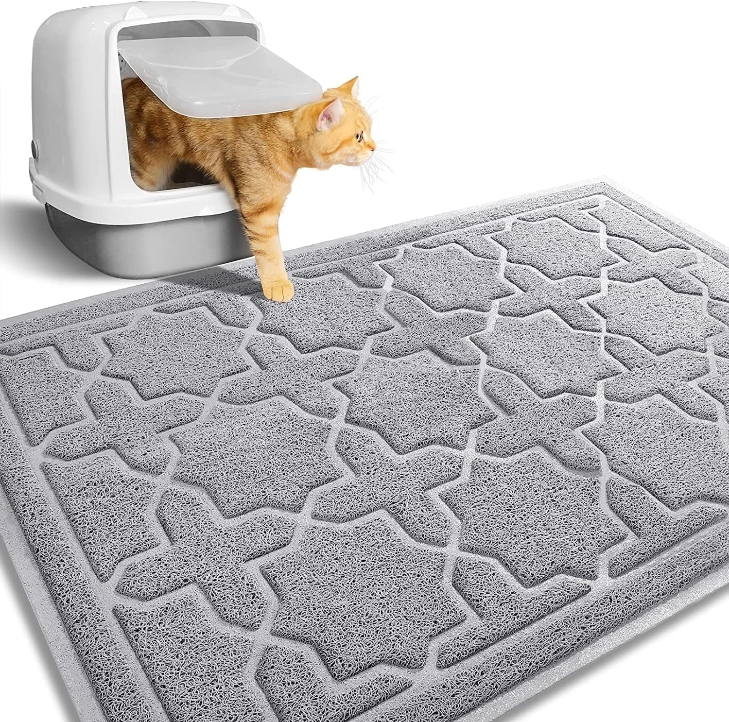 Yimobra Cat Litter Mat, 35.4"X23.6" Litter Box Mat with Litter Lock Mesh, Soft Cat Litter Mat Litter Trapping Mat, Easy to Clean, Non-Slip, Water Resistant, Litter Free Floors, Dark Grey
