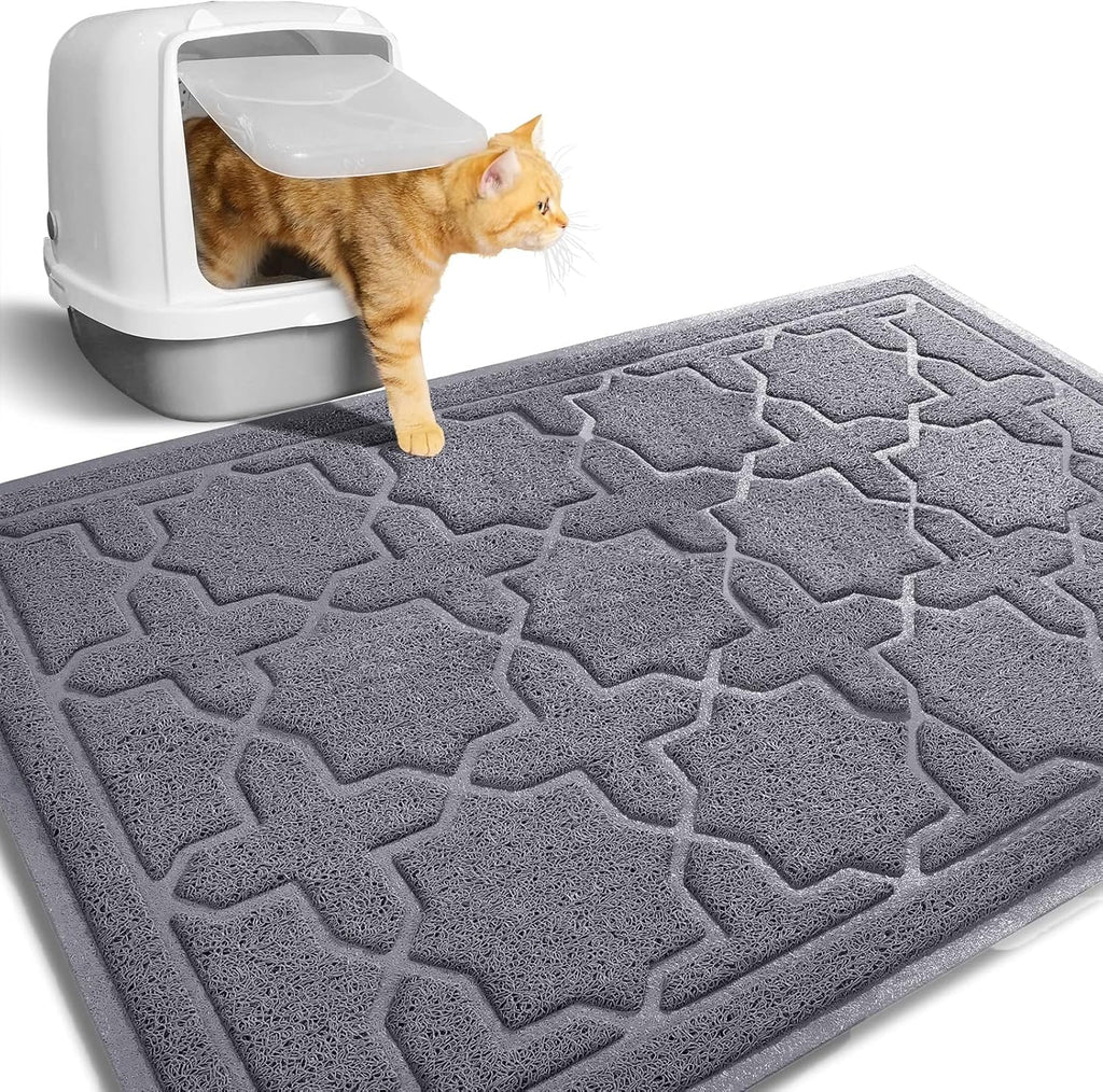 Yimobra Cat Litter Mat, 35.4"X23.6" Litter Box Mat with Litter Lock Mesh, Soft Cat Litter Mat Litter Trapping Mat, Easy to Clean, Non-Slip, Water Resistant, Litter Free Floors, Dark Grey