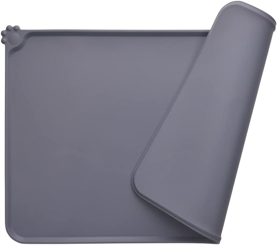 Silicone Dog Cat Bowl Mat, Non Slip Pet Feeding Mat, Waterproof, Grey, 18.5"X11.8"