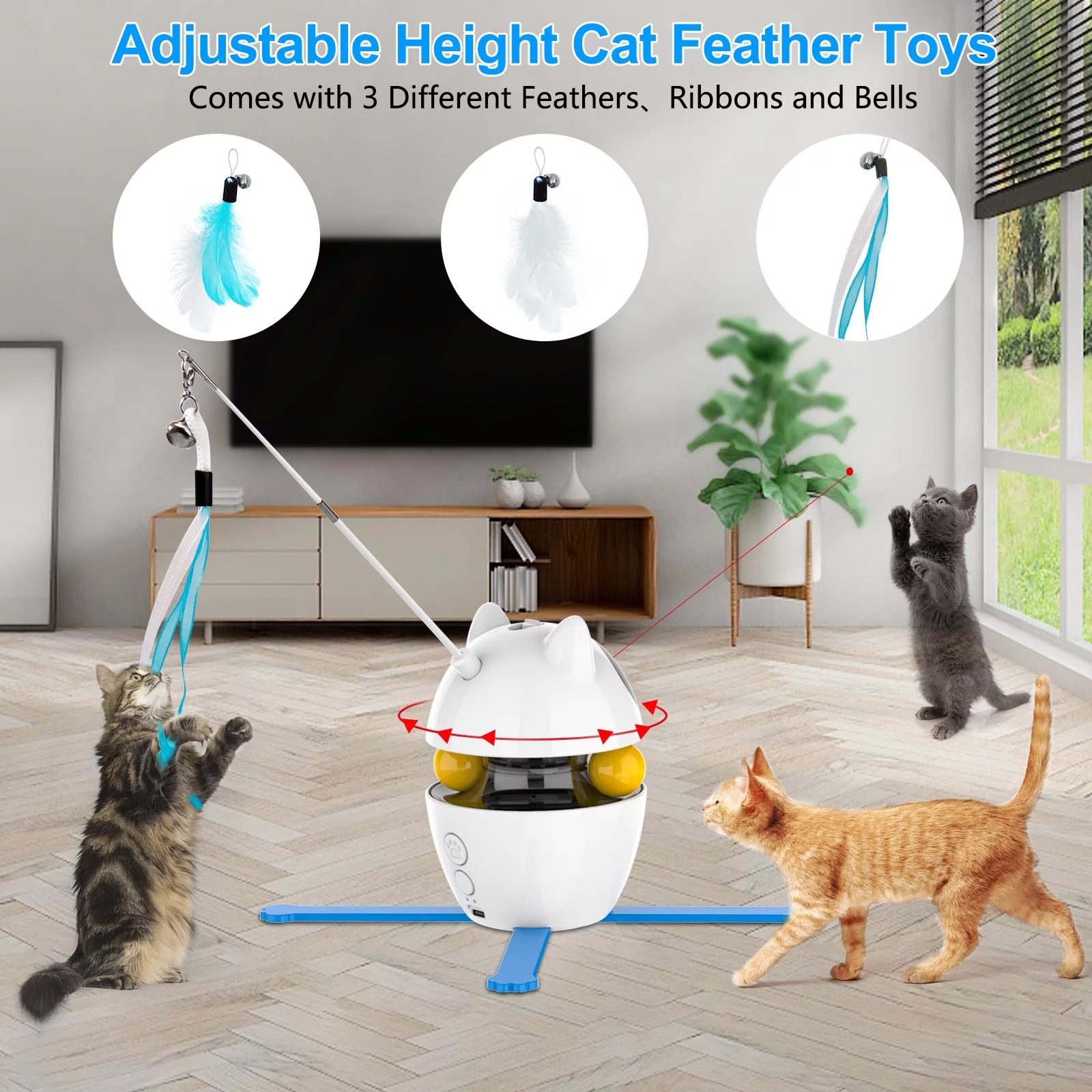 Cornmi Automatic 3 in 1 Interactive Cat Toy with Laser and Feather for Indoor