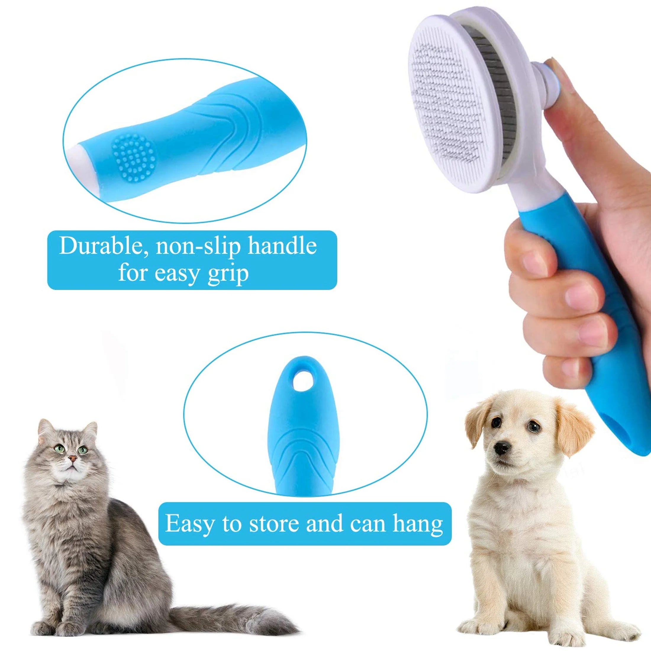 Skyauks Cat and Dog Brush, Self Cleaning Deshedding Tool for Undercoat, Mats, Knots, Flakes - All Hair Lengths