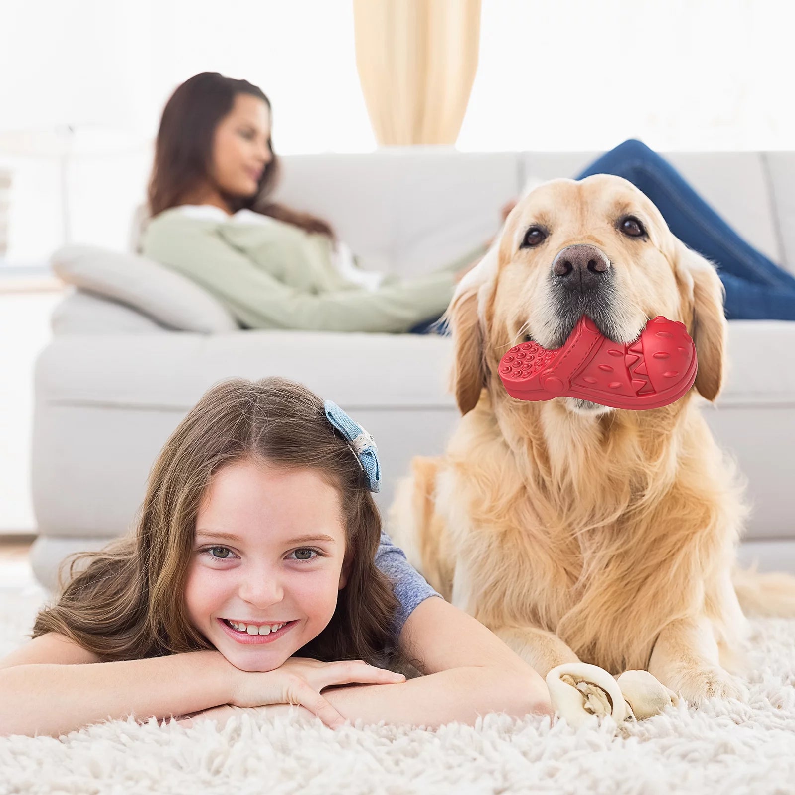 MASBRILL Squeaky Dog Toys Large Dog Chew Toy for Aggressive Chewer, 100% Safe Natural Soft Rubber Beef Flavor Dog Toys