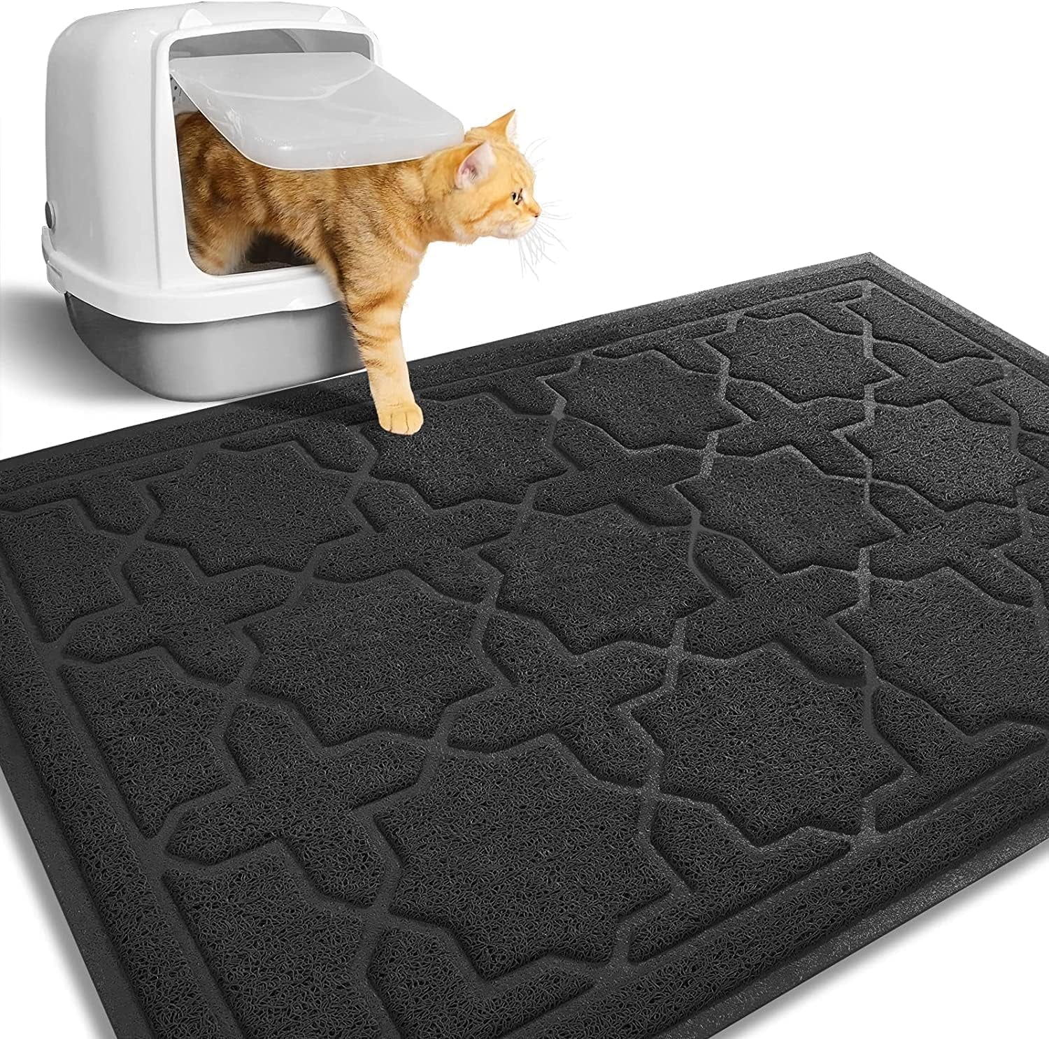 Yimobra Cat Litter Mat, 35.4"X23.6" Litter Box Mat with Litter Lock Mesh, Soft Cat Litter Mat Litter Trapping Mat, Easy to Clean, Non-Slip, Water Resistant, Litter Free Floors, Dark Grey