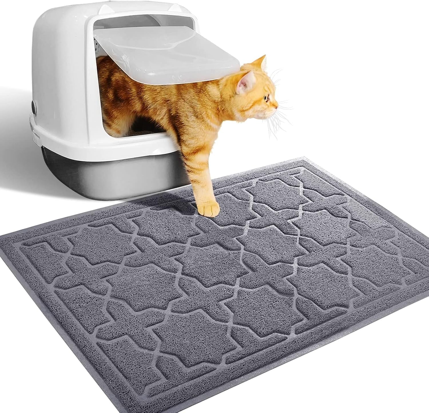 Yimobra Cat Litter Mat, 35.4"X23.6" Litter Box Mat with Litter Lock Mesh, Soft Cat Litter Mat Litter Trapping Mat, Easy to Clean, Non-Slip, Water Resistant, Litter Free Floors, Dark Grey