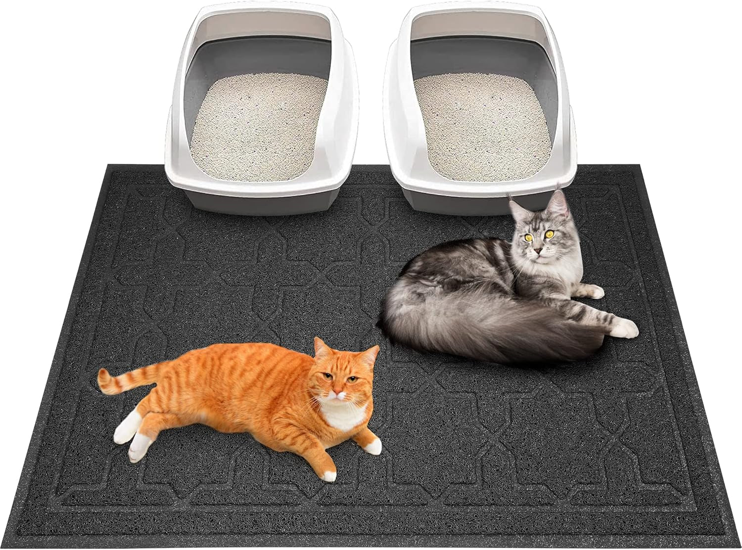 Yimobra Cat Litter Mat, 35.4"X23.6" Litter Box Mat with Litter Lock Mesh, Soft Cat Litter Mat Litter Trapping Mat, Easy to Clean, Non-Slip, Water Resistant, Litter Free Floors, Dark Grey