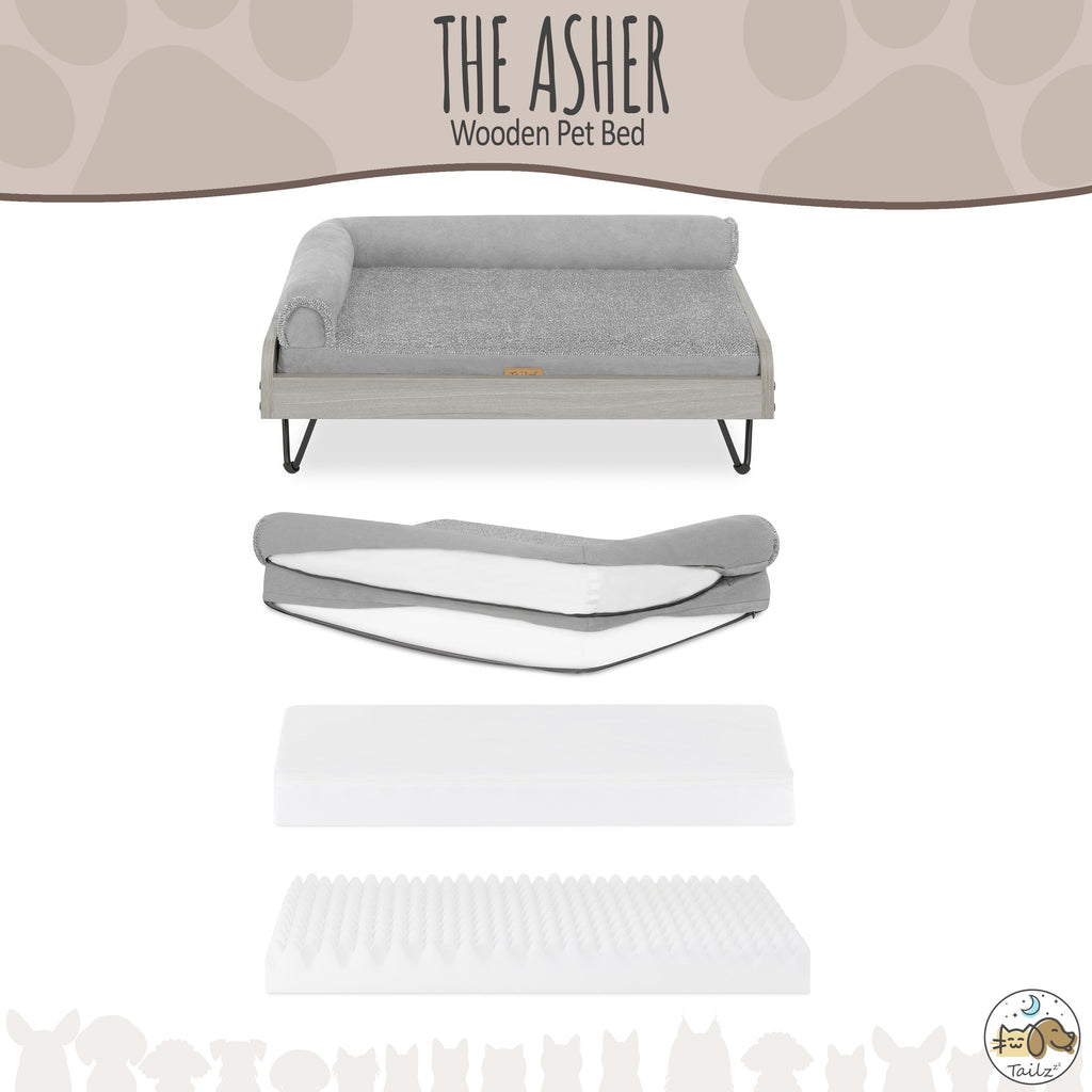 Tailzzz Asher Small Wooden Elevated Pet Bed with Mattress, Greenguard Gold Certified