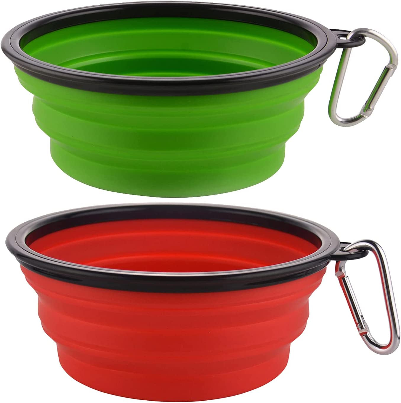 Guardians Large Collapsible Dog Bowls, 34Oz Travel Water Food Bowls Portable Foldable Collapse Dishes with Carabiner Clip, 2 Pack (Green+Blue)
