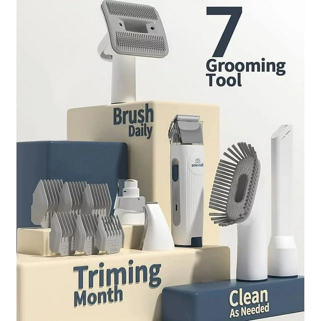 Oneisall 7 in 1 Dog Grooming Kit, Low Noise Pet Grooming Vacuum with 1.5 L Dust Cup, Dog Vacuum for Shedding Grooming, with 7 Professional Grooming Tools for Dogs Cats Pet Hair & Home Car Cleaning