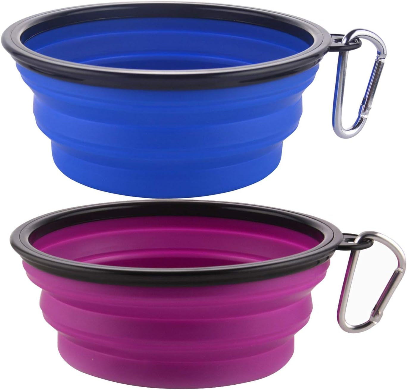 Guardians Large Collapsible Dog Bowls, 34Oz Travel Water Food Bowls Portable Foldable Collapse Dishes with Carabiner Clip, 2 Pack (Green+Blue)