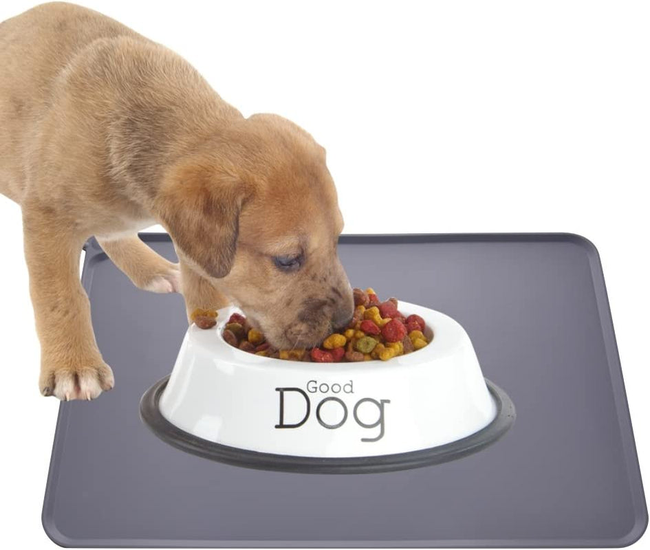 Silicone Dog Cat Bowl Mat, Non Slip Pet Feeding Mat, Waterproof, Grey, 18.5"X11.8"