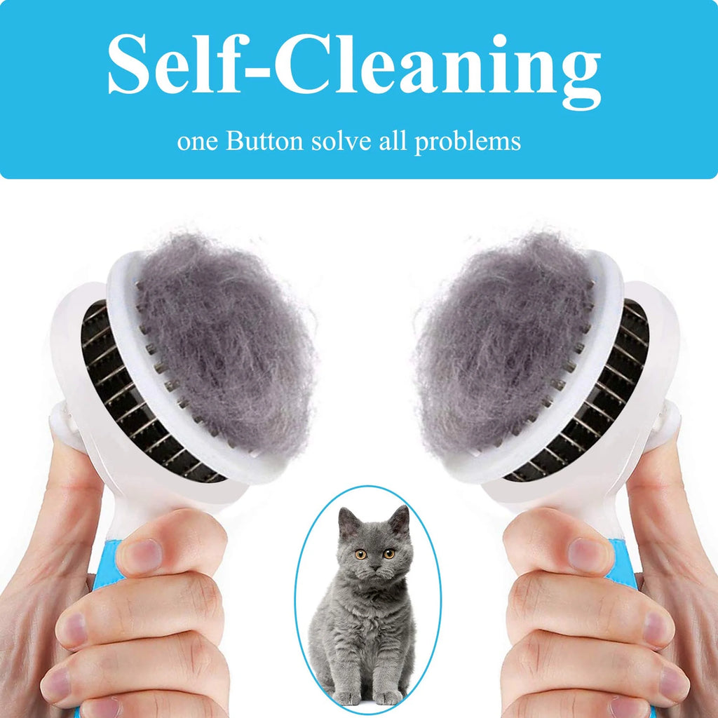 Skyauks Cat and Dog Brush, Self Cleaning Deshedding Tool for Undercoat, Mats, Knots, Flakes - All Hair Lengths