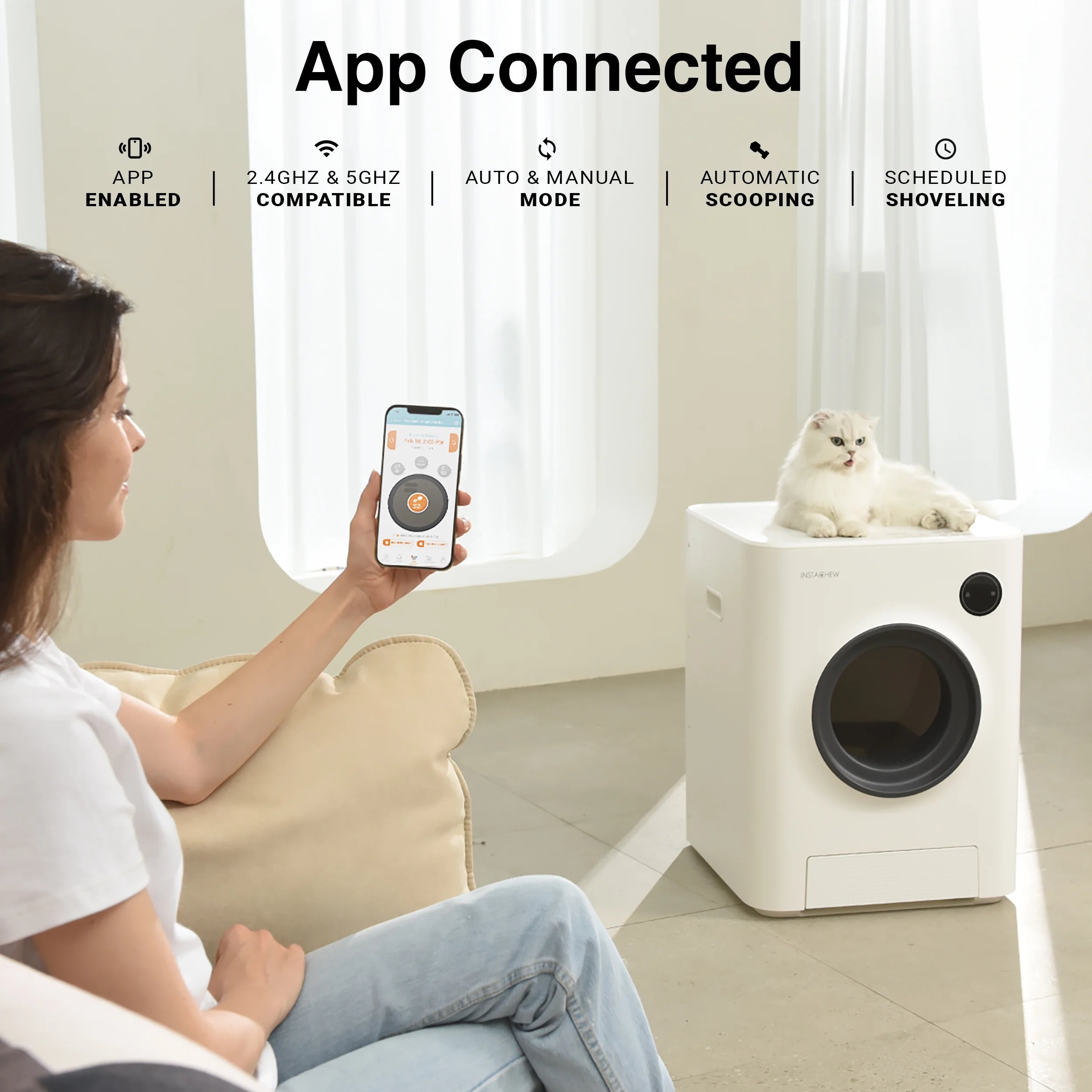 Instachew Purrclean Self-Cleaning Automatic Cat Litter Box with App Control, Support 5Ghz & 2.4Ghz Wifi