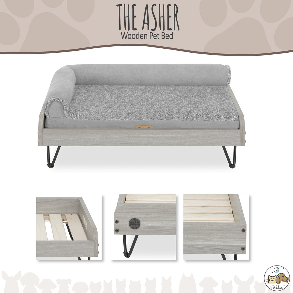 Tailzzz Asher Small Wooden Elevated Pet Bed with Mattress, Greenguard Gold Certified