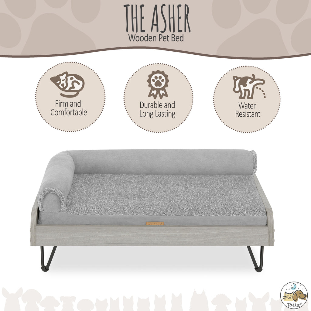 Tailzzz Asher Small Wooden Elevated Pet Bed with Mattress, Greenguard Gold Certified