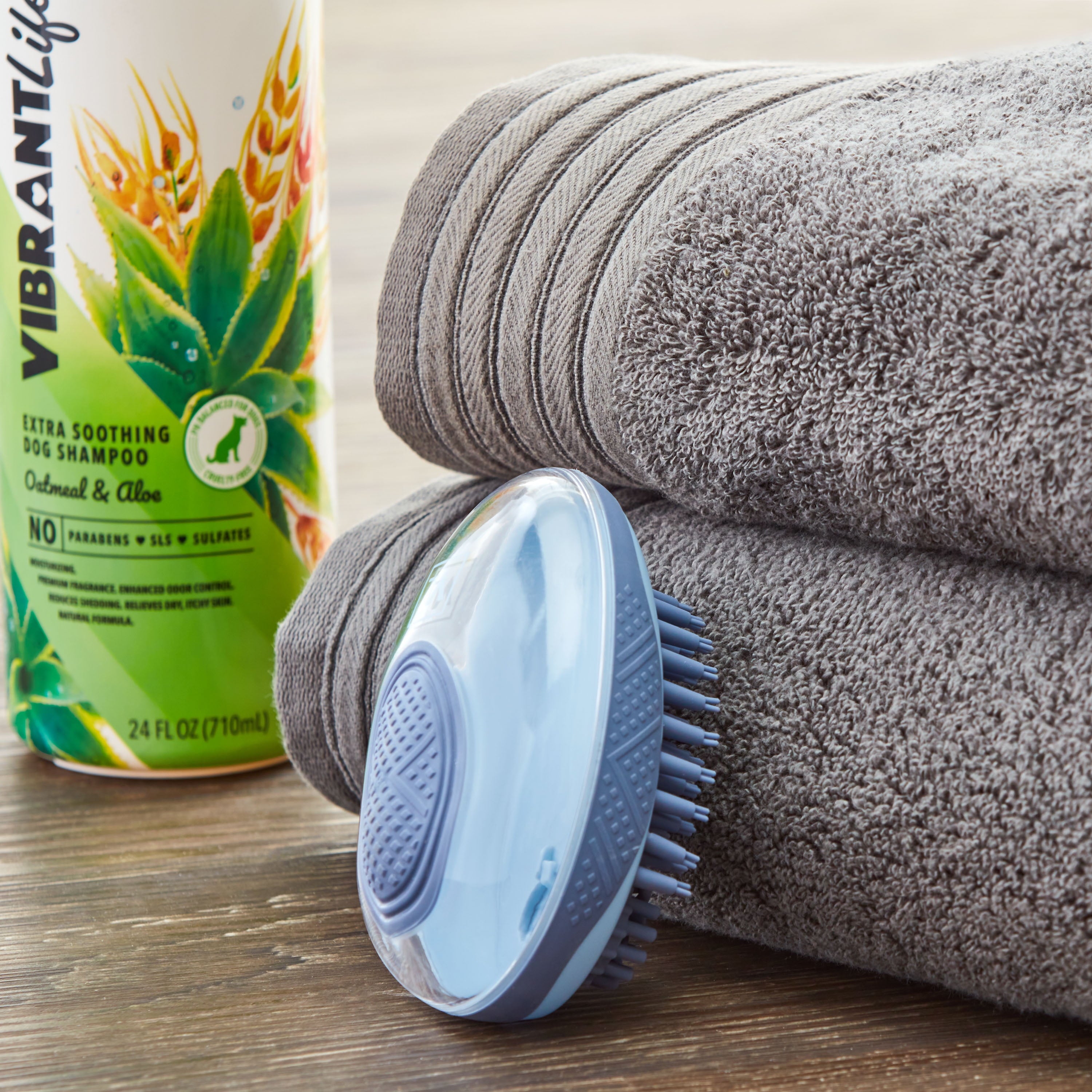 Vibrant Life Bathing Palm Dog Brush + Shampoo Dispenser | Dog Grooming Tool Hand Brush