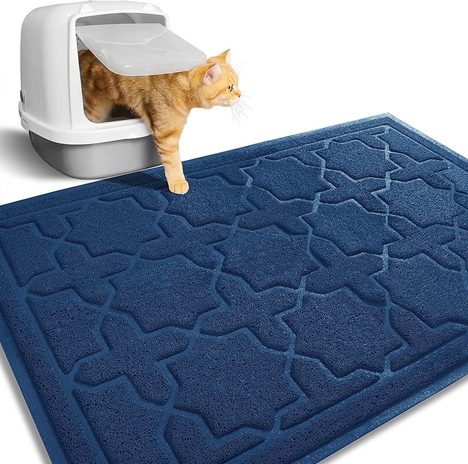 Yimobra Cat Litter Mat, 35.4"X23.6" Litter Box Mat with Litter Lock Mesh, Soft Cat Litter Mat Litter Trapping Mat, Easy to Clean, Non-Slip, Water Resistant, Litter Free Floors, Dark Grey