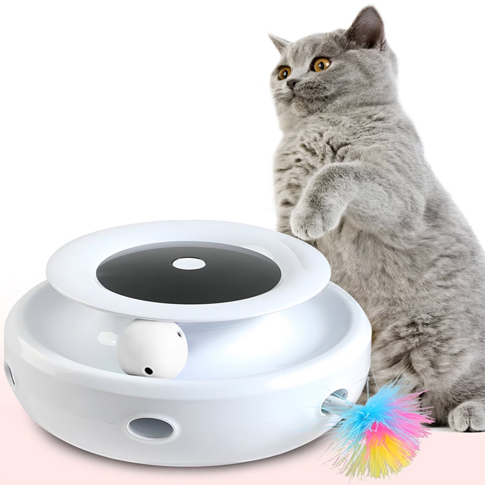 OMZER Cat Toys 2-In-1 Interactive Cat Toys for Indoor Cats, Cat Balls, Cat Mice Toy, Cat Entertainment Toys with 2Pcs Feathers, Motion-Activated Toy with Feathers Provides, Batteries or USB Charge
