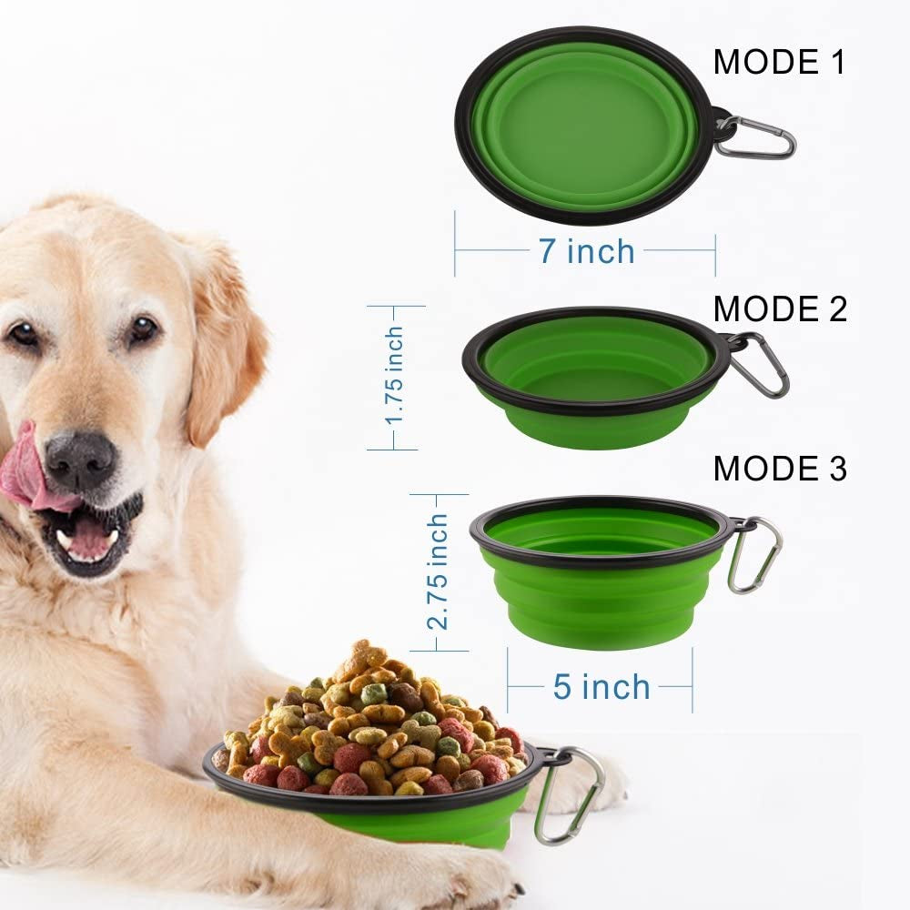 Guardians Large Collapsible Dog Bowls, 34Oz Travel Water Food Bowls Portable Foldable Collapse Dishes with Carabiner Clip, 2 Pack (Green+Blue)