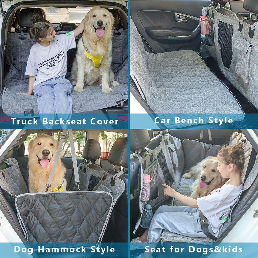 ELLONI Backseat Dog Cover for Car - Dog Seat Cover - Dog Hammock for Car, Rear Seat Covers for Dogs Seat Covers for Cars Back Seat Scratch-Proof Nonslip Mesh Sections Window, SUV