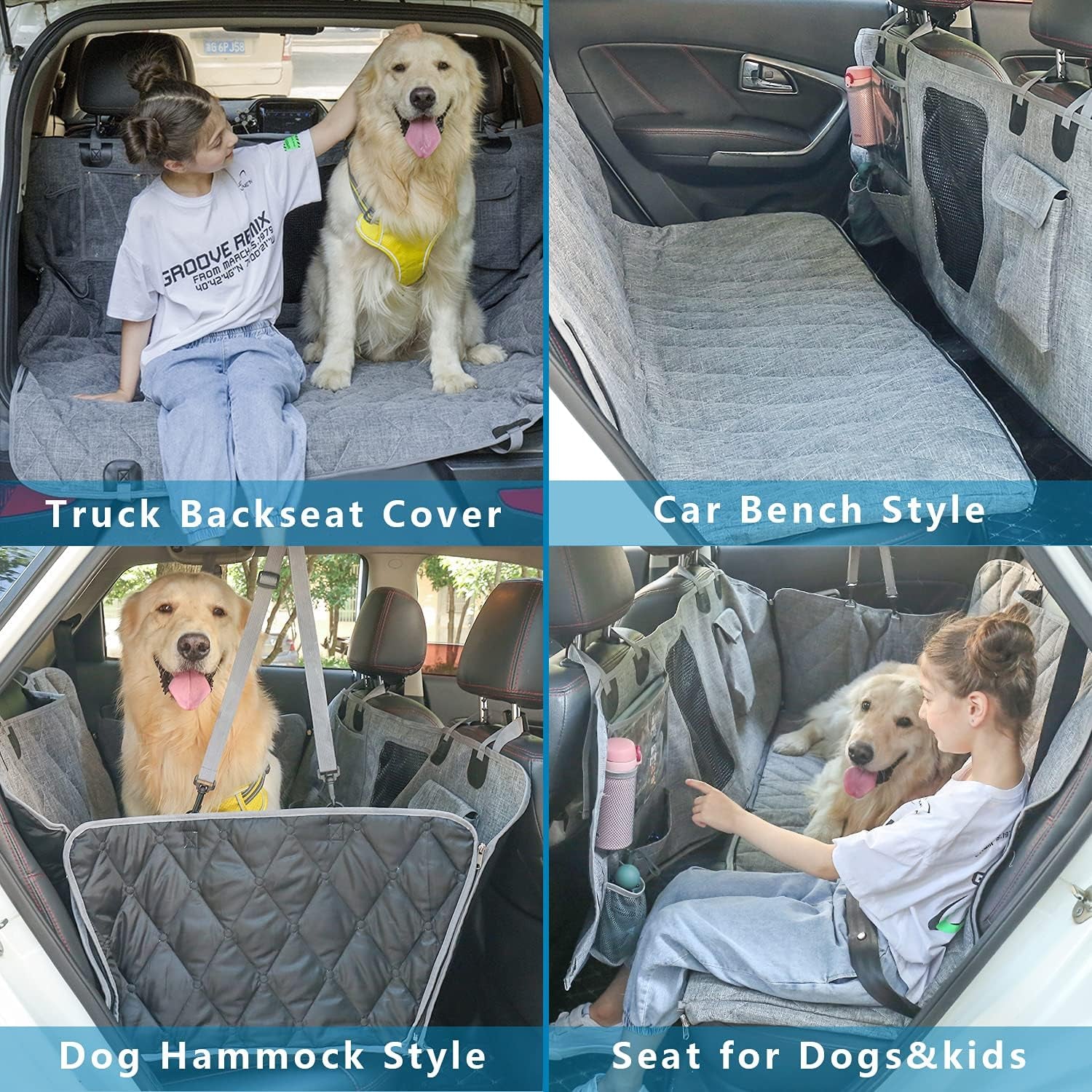 ELLONI Backseat Dog Cover for Car - Dog Seat Cover - Dog Hammock for Car, Rear Seat Covers for Dogs Seat Covers for Cars Back Seat Scratch-Proof Nonslip Mesh Sections Window, SUV