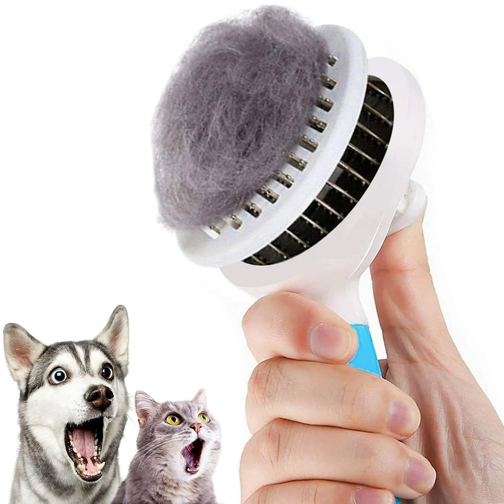 Skyauks Cat and Dog Brush, Self Cleaning Deshedding Tool for Undercoat, Mats, Knots, Flakes - All Hair Lengths