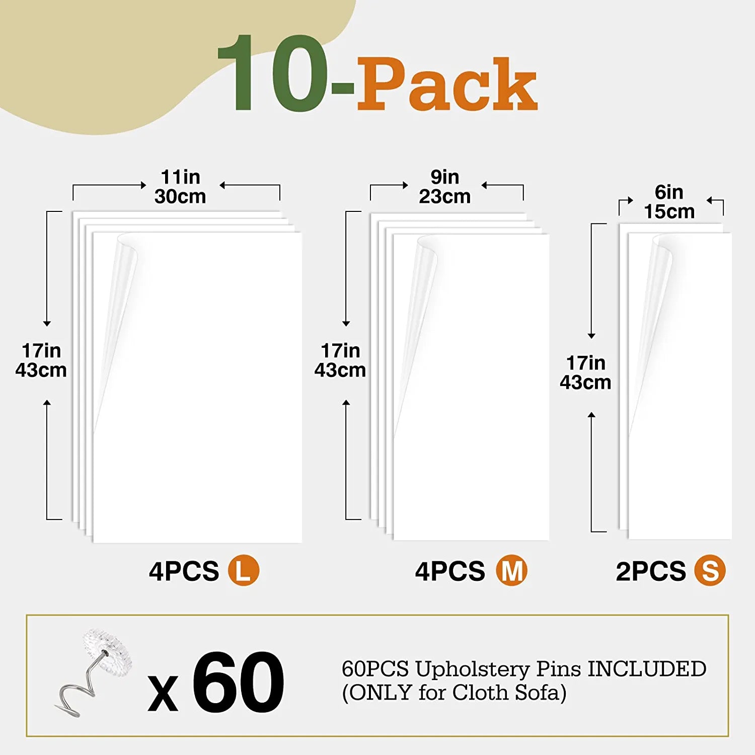 Pawaboo Cat Scratch Furniture Protector Tape,Cat Scratch Deterrent Tape, Cat Furniture Protectors Tape, Couch Corner Cat Scratch Protector for Furniture with 60 PCS Upholstery Pins-10 Pack, White