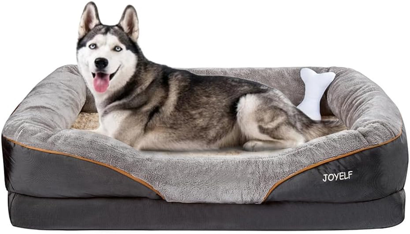 JOYELF Large Memory Foam Dog Bed, Orthopedic Dog Bed & Sofa with Removable Washable Cover and Squeaker Toy as Gift