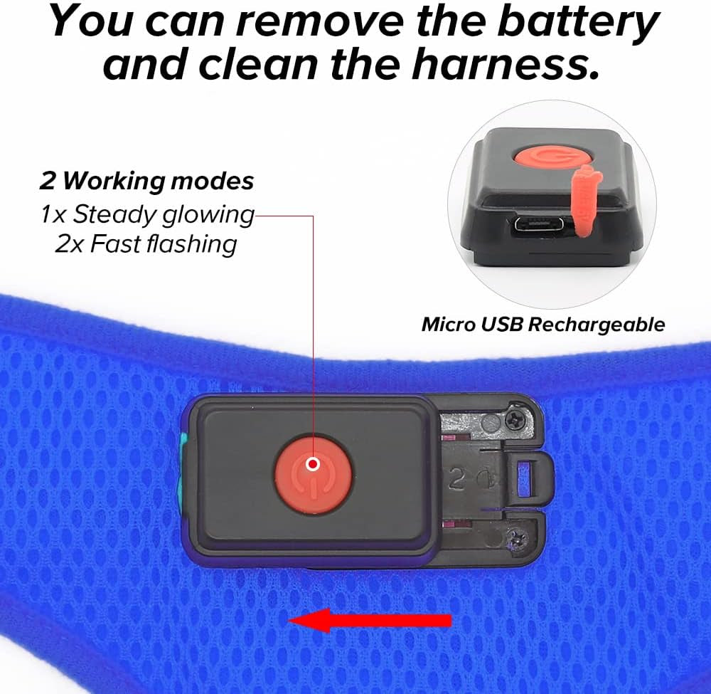 Flashseen LED Dog Harness, Lighted up USB Rechargeable Pet Harness, Illuminated Reflective Glowing Dog Vest Adjustable Soft Padded No-Pull Suit for Small, Medium, Large Dogs (Blue, S)