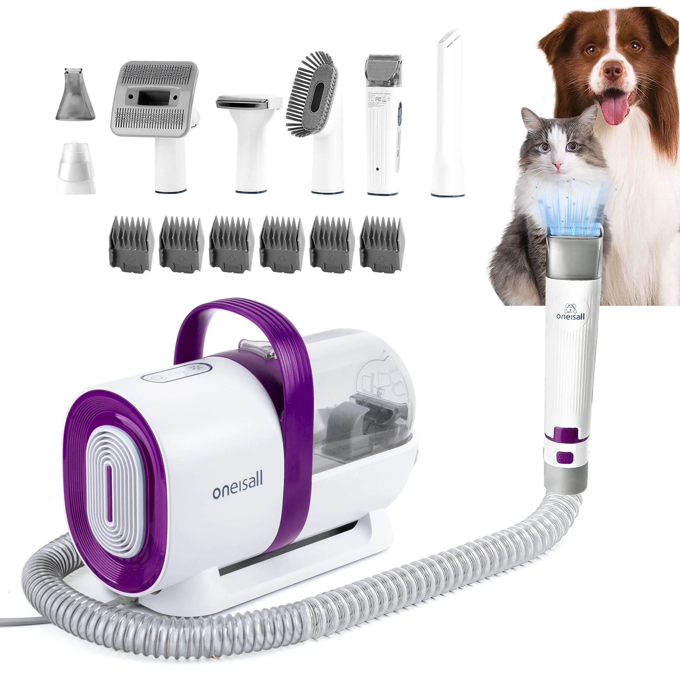 Oneisall 7 in 1 Dog Grooming Kit, Low Noise Pet Grooming Vacuum with 1.5 L Dust Cup, Dog Vacuum for Shedding Grooming, with 7 Professional Grooming Tools for Dogs Cats Pet Hair & Home Car Cleaning
