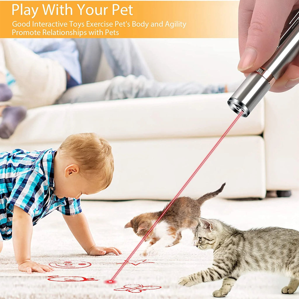 FYNIGO Cat Laser Pointer Toy Rechargeable,Interactive Toy for Cat Kitten Dog with a Mouse Toy,Silver