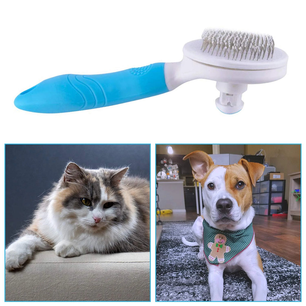 Skyauks Cat and Dog Brush, Self Cleaning Deshedding Tool for Undercoat, Mats, Knots, Flakes - All Hair Lengths