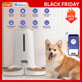 Wifi Automatic Cat Feeders for 2 Cats, 4L Cat Food Dispenser with APP Control, Double Stainless Steel Bowls, Low Food Alarms
