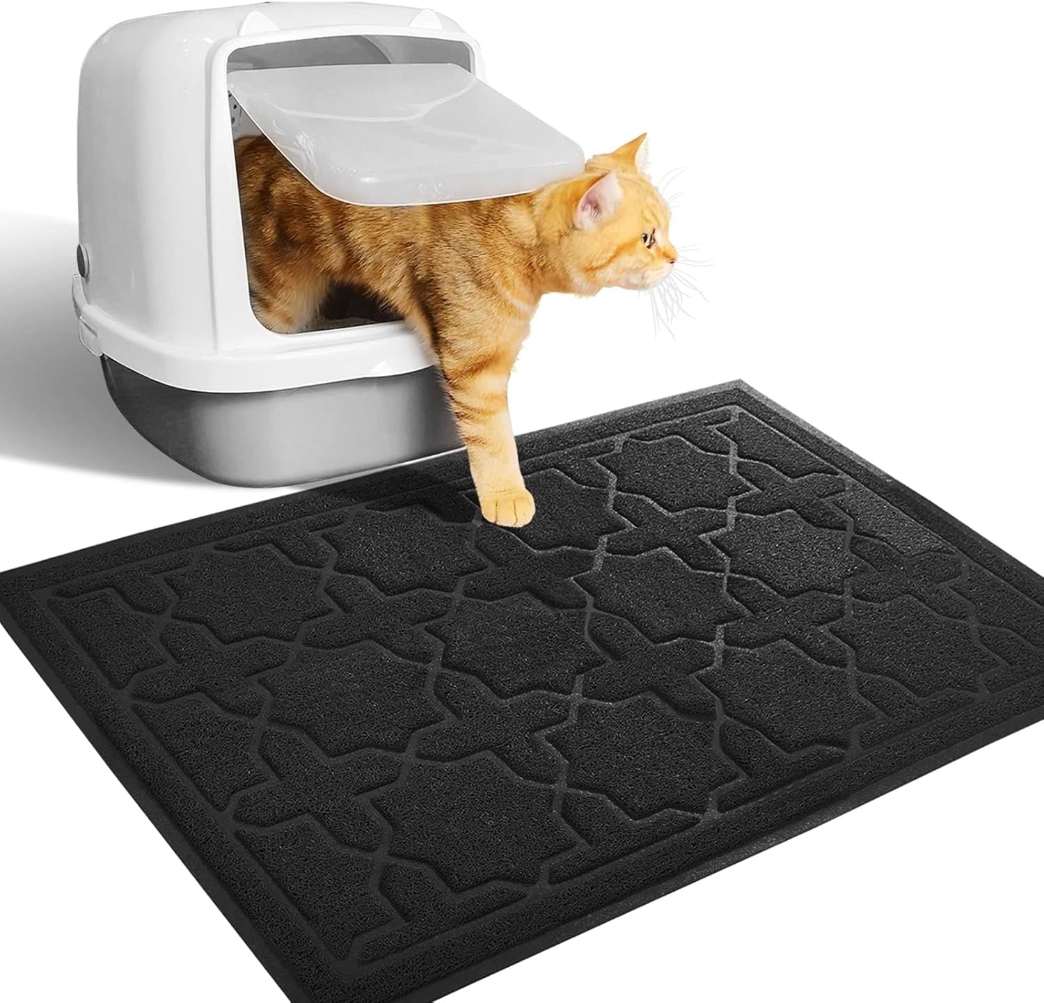 Yimobra Cat Litter Mat, 35.4"X23.6" Litter Box Mat with Litter Lock Mesh, Soft Cat Litter Mat Litter Trapping Mat, Easy to Clean, Non-Slip, Water Resistant, Litter Free Floors, Dark Grey