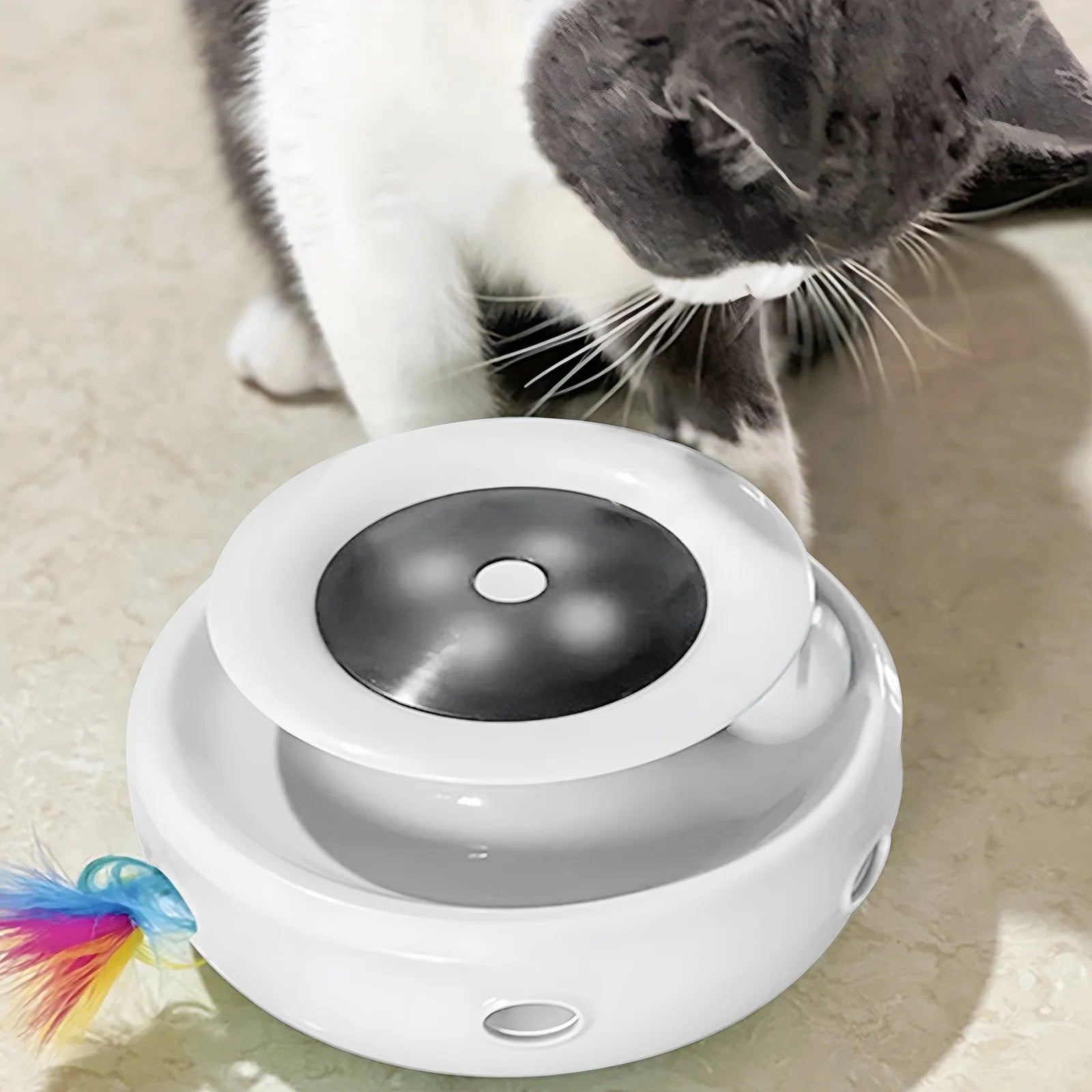 OMZER Cat Toys 2-In-1 Interactive Cat Toys for Indoor Cats, Cat Balls, Cat Mice Toy, Cat Entertainment Toys with 2Pcs Feathers, Motion-Activated Toy with Feathers Provides, Batteries or USB Charge