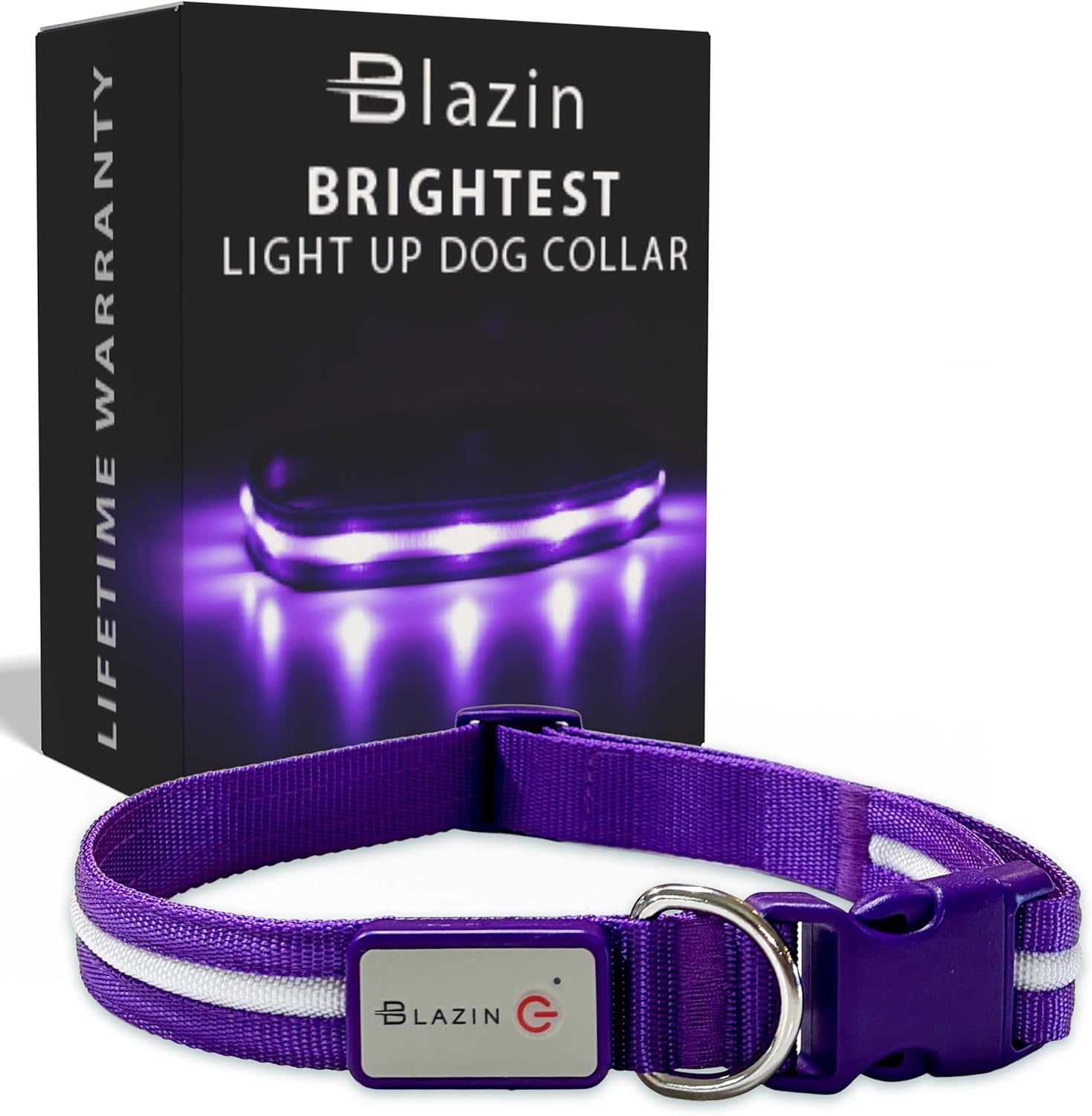 Blazin Light up Dog Collar - the Original LED Dog Collar - USB Rechargeable - Waterproof - 1,000 Feet of Visibility - Dog Collar Light for Small, Medium, Large Dogs - USA Brand