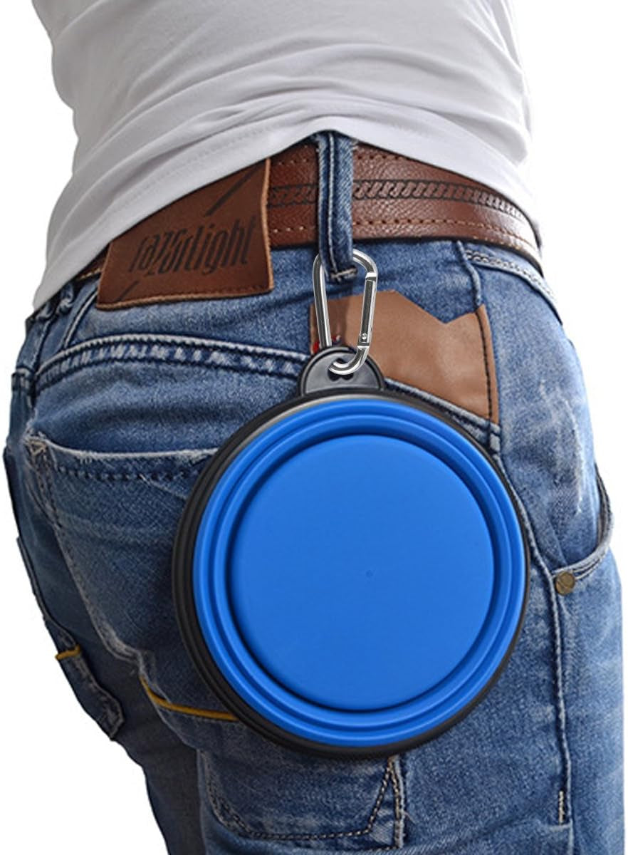 Guardians Large Collapsible Dog Bowls, 34Oz Travel Water Food Bowls Portable Foldable Collapse Dishes with Carabiner Clip, 2 Pack (Green+Blue)