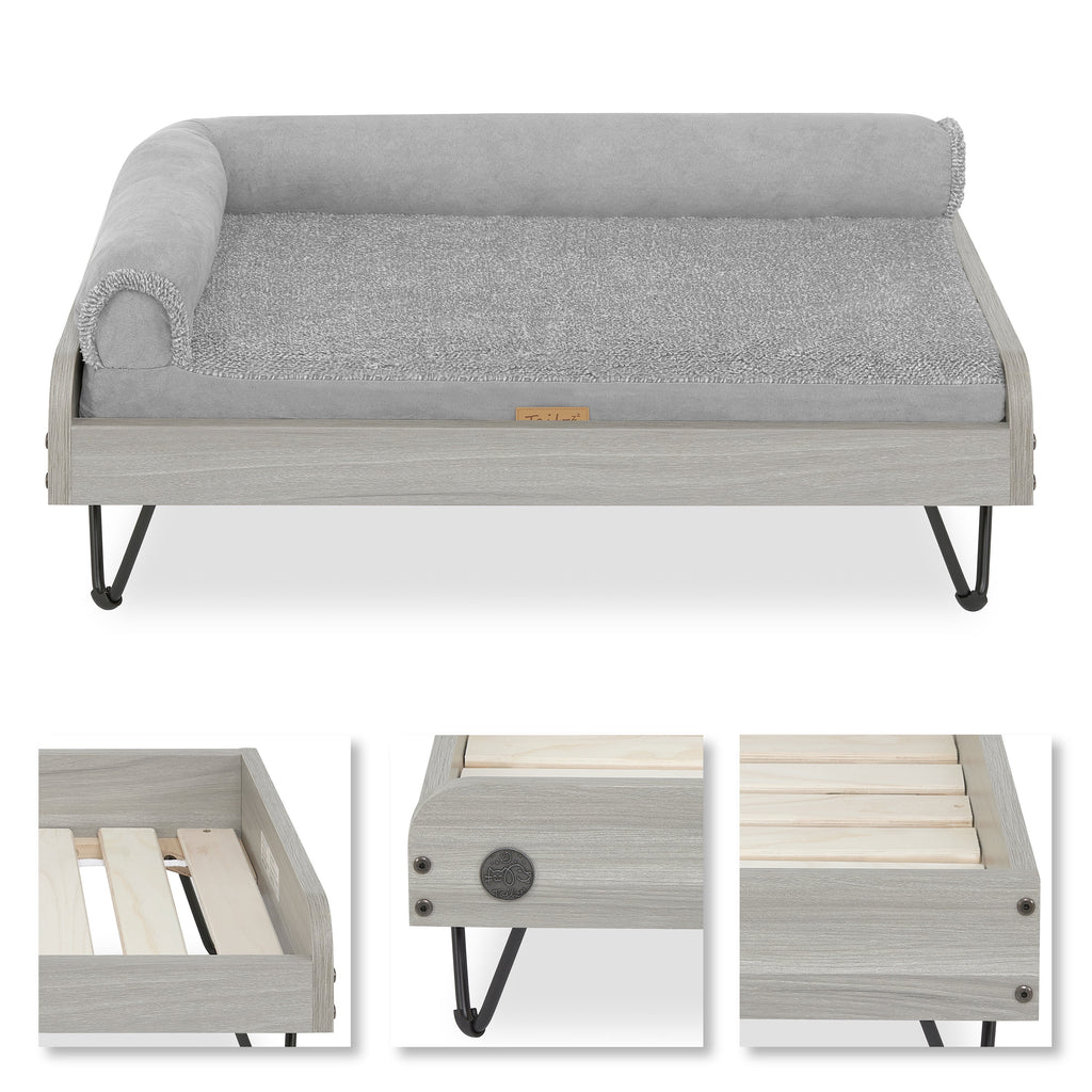 Tailzzz Asher Small Wooden Elevated Pet Bed with Mattress, Greenguard Gold Certified