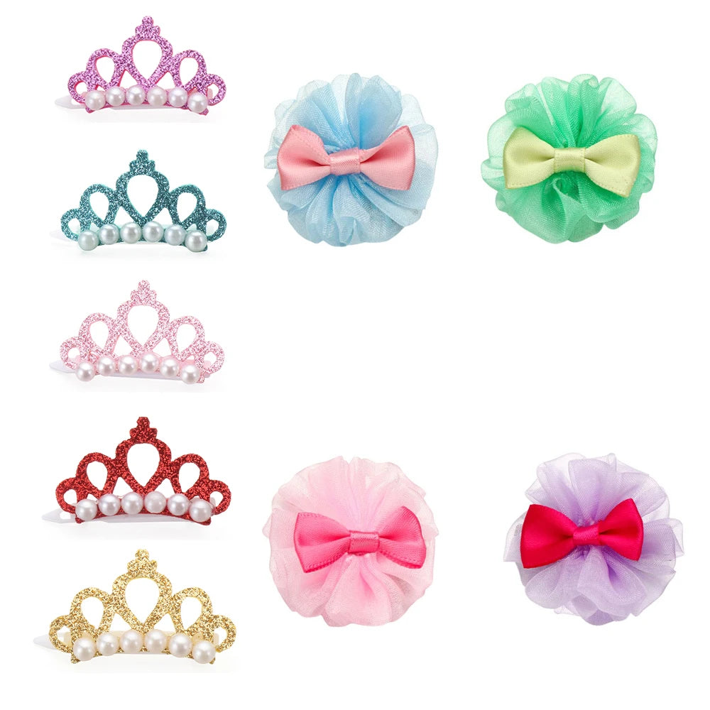 Pet Small Dogs Cat Faux Pearl Crown Shape Bows Hair Clips Head Decoration for Pets Puppy Hairpins Decor Grooming Accessoires