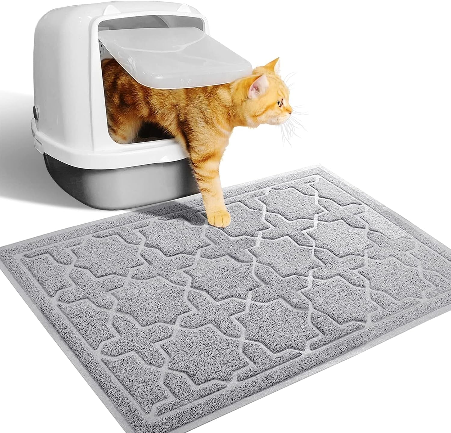 Yimobra Cat Litter Mat, 35.4"X23.6" Litter Box Mat with Litter Lock Mesh, Soft Cat Litter Mat Litter Trapping Mat, Easy to Clean, Non-Slip, Water Resistant, Litter Free Floors, Dark Grey