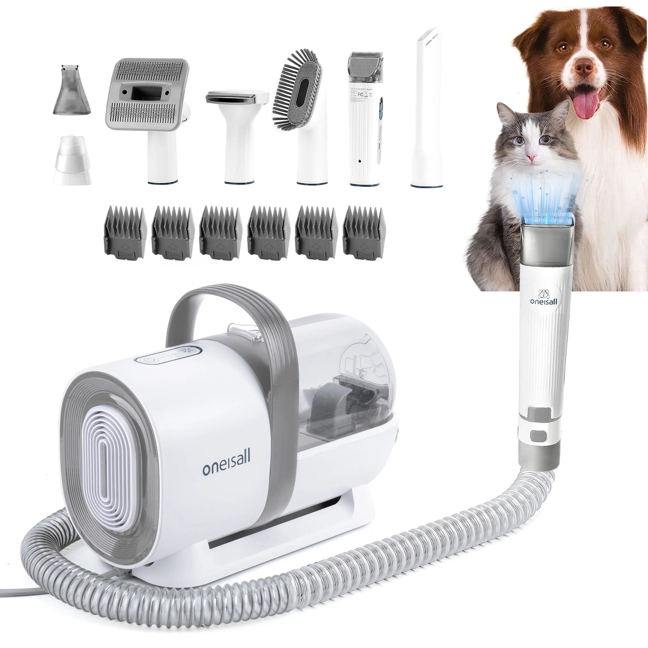 Oneisall 7 in 1 Dog Grooming Kit, Low Noise Pet Grooming Vacuum with 1.5 L Dust Cup, Dog Vacuum for Shedding Grooming, with 7 Professional Grooming Tools for Dogs Cats Pet Hair & Home Car Cleaning
