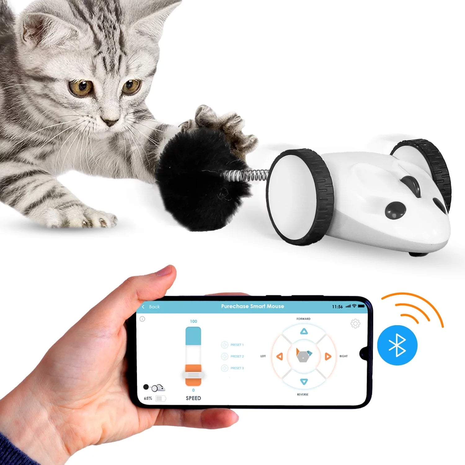 Instachew Purechase Smart Cat Toy, Interactive Automatic Mouse Shaped Toy for Pets, App Enabled with Adjustable Speed, Flip Modes, Replaceable Plush Tail and USB Charging for Kittens and Dogs