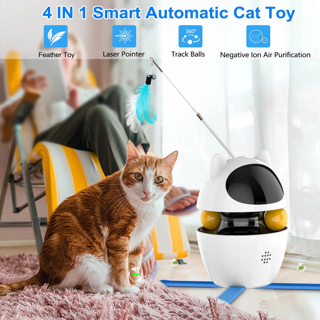 Cornmi Automatic 3 in 1 Interactive Cat Toy with Laser and Feather for Indoor