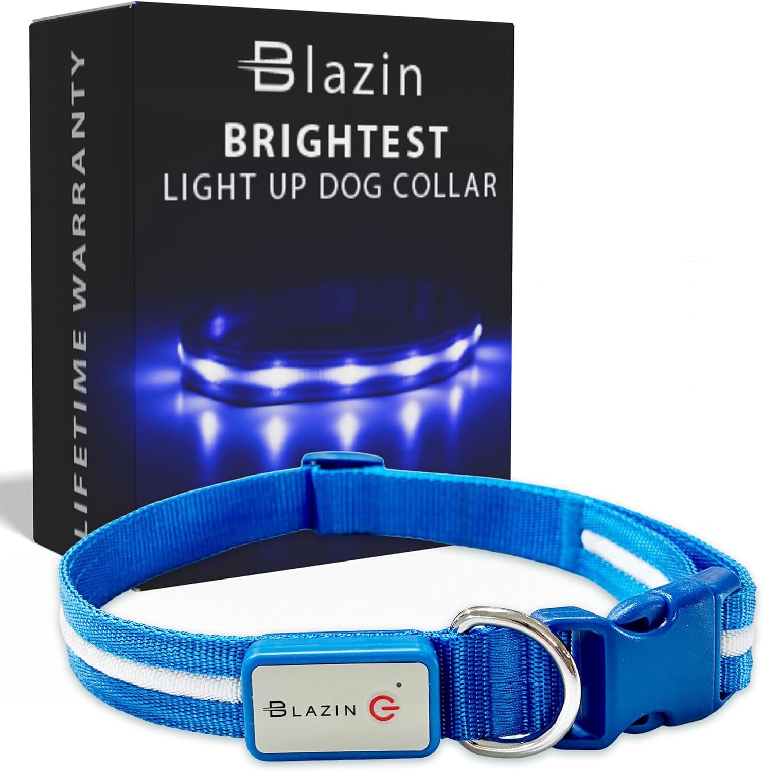 Blazin Light up Dog Collar - the Original LED Dog Collar - USB Rechargeable - Waterproof - 1,000 Feet of Visibility - Dog Collar Light for Small, Medium, Large Dogs - USA Brand