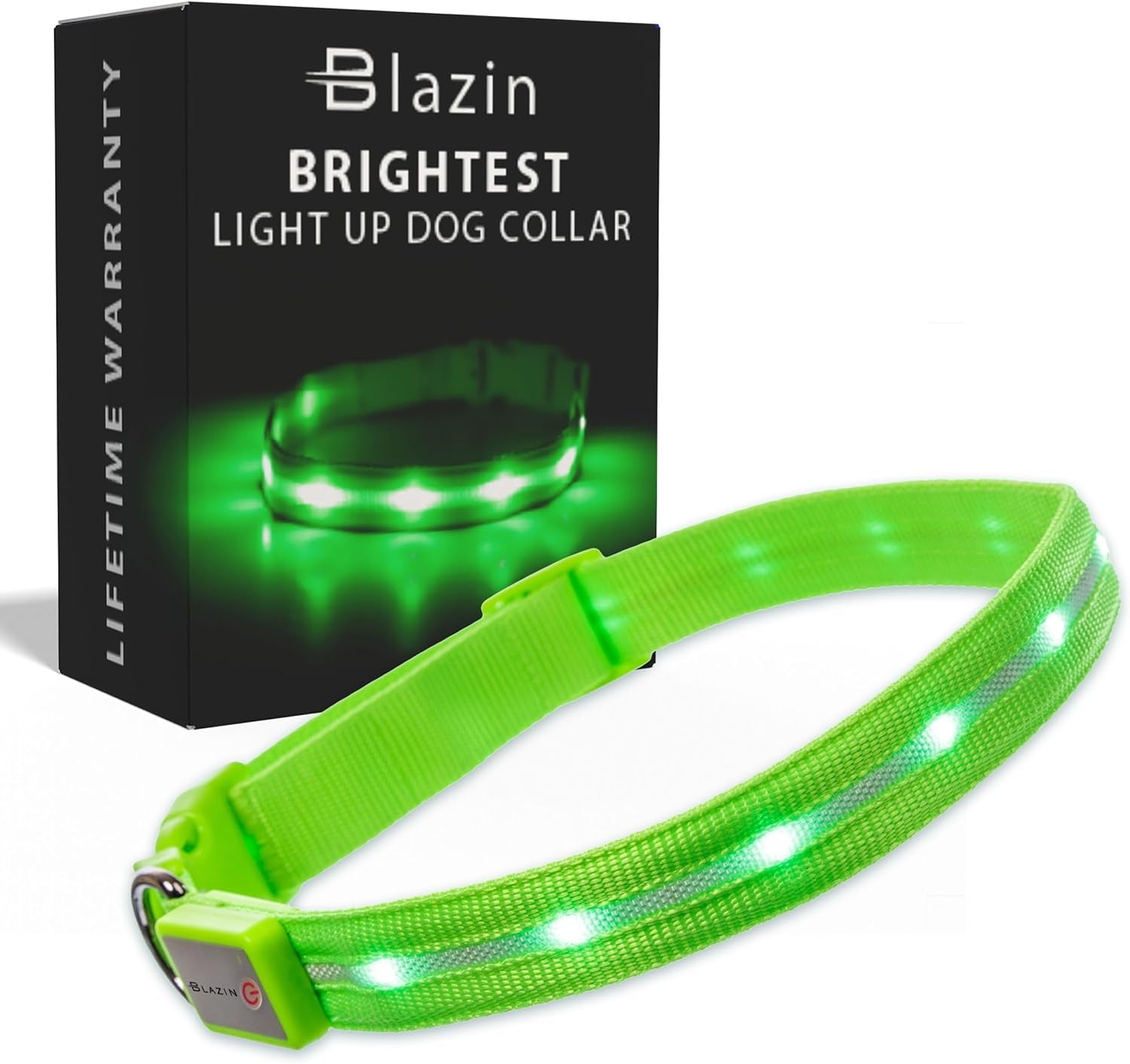Blazin Light up Dog Collar - the Original LED Dog Collar - USB Rechargeable - Waterproof - 1,000 Feet of Visibility - Dog Collar Light for Small, Medium, Large Dogs - USA Brand